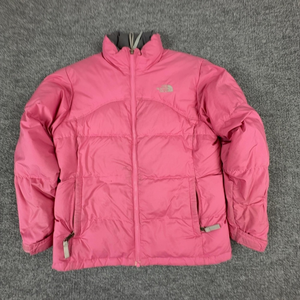 The North Face Puffer Jacket Girls L Pink Gray Reversible Down Winter Coat